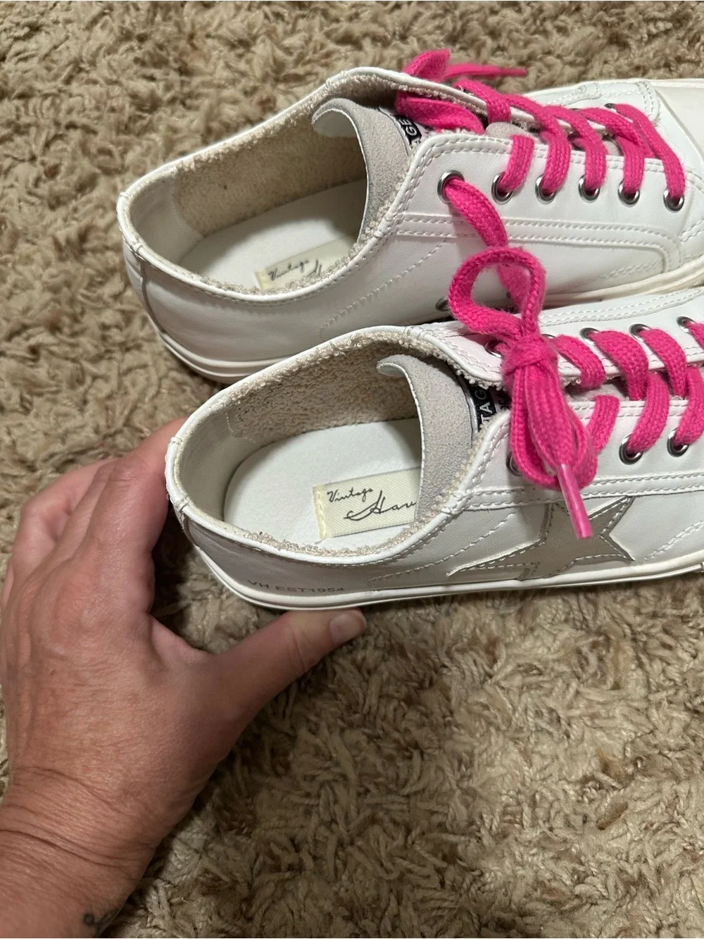 Vintage Havana White Sneakers with Silver Star and Pink Laces